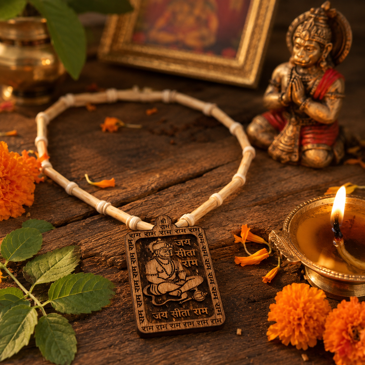 Tulsi Kanthi Mala with Hanuman Ji Pendant | 100% Natural Tulsi Wood | BatchSure™ Certified