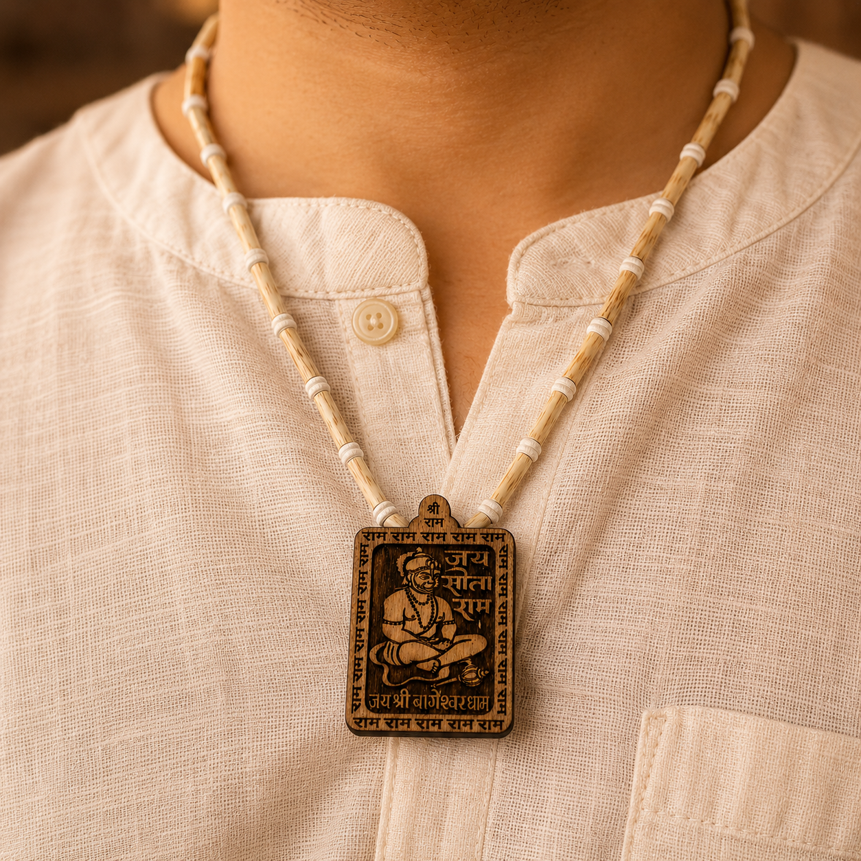 Tulsi Kanthi Mala with Hanuman Ji Pendant | 100% Natural Tulsi Wood | BatchSure™ Certified