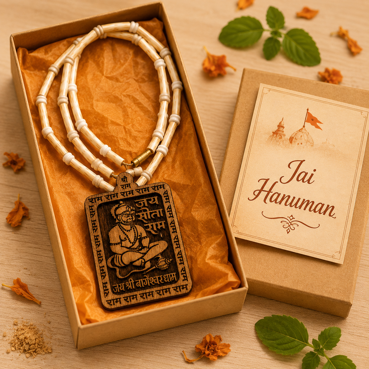 Tulsi Kanthi Mala with Hanuman Ji Pendant | 100% Natural Tulsi Wood | BatchSure™ Certified