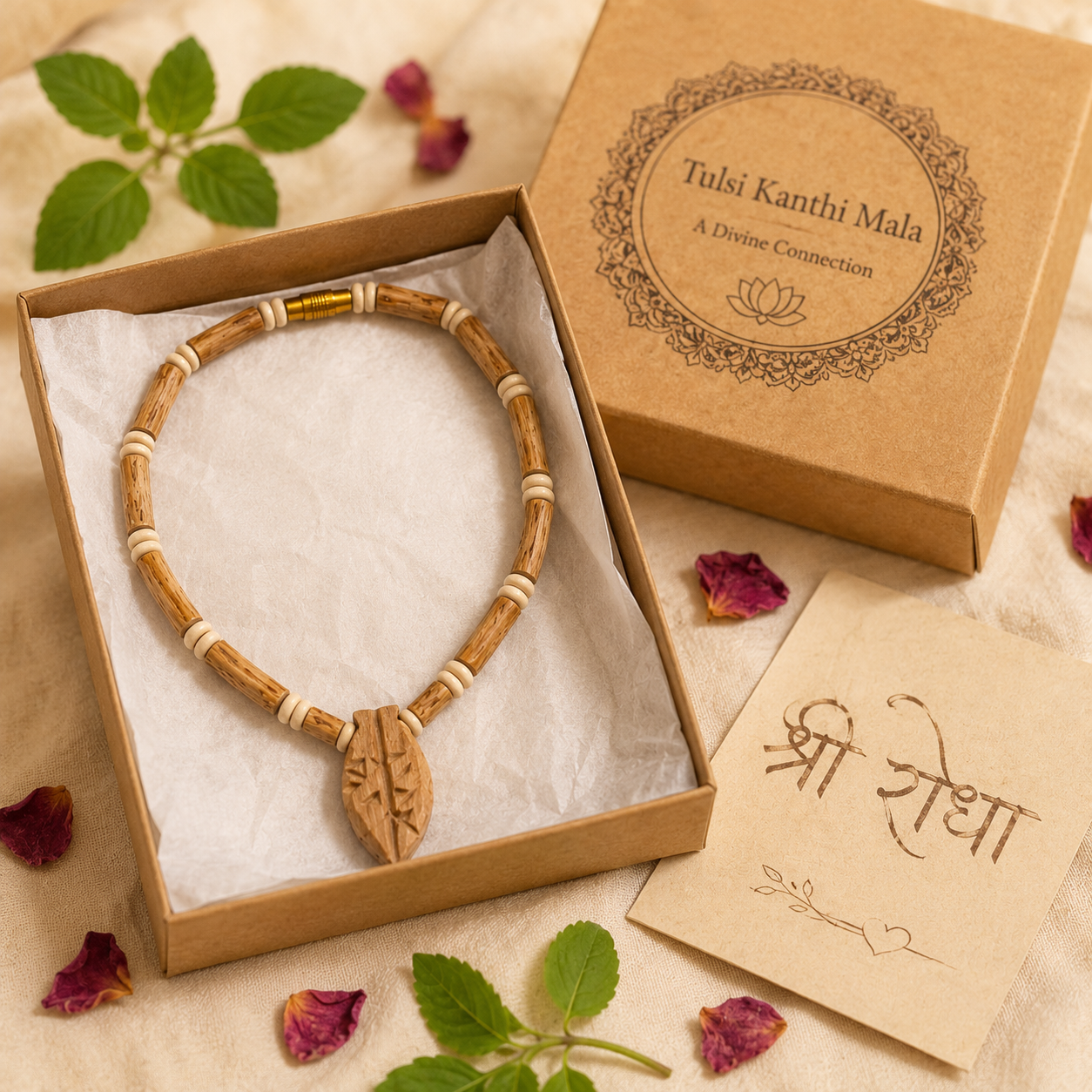 Original Tulsi Kanthi Round Beads Mala with Radha Pendent